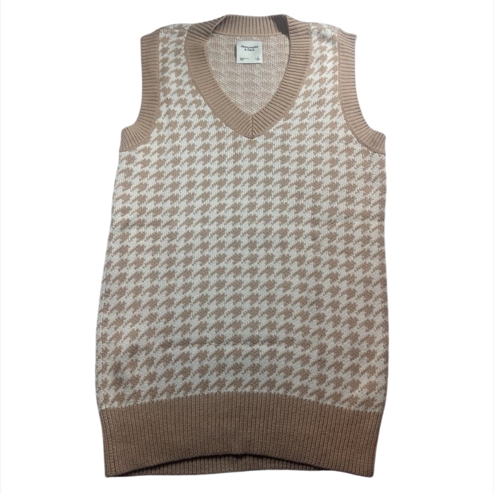 Abercrombie & Fitch Womens Oversized Houndstooth Sweater Vest Size S Brown